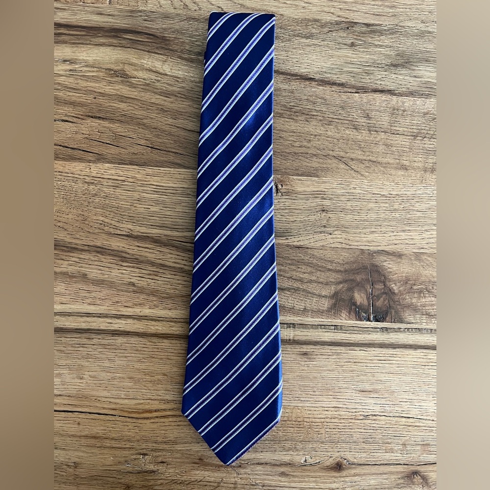 Kiton Navy and White Diagonal Striped Tie